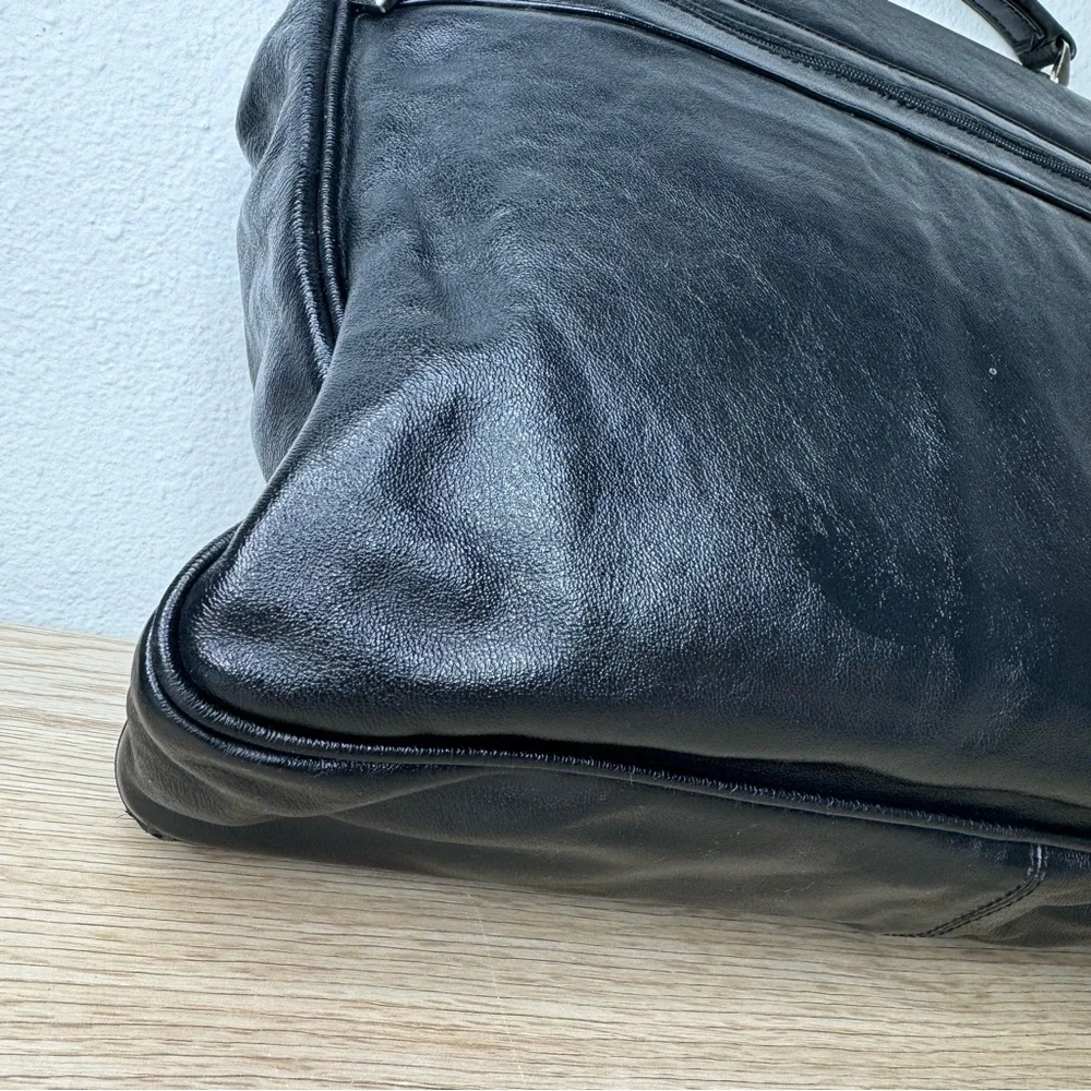 Arezzo Black‎ Leather Briefcase Laptop Bag Damaged Corner See Pics Made in Italy